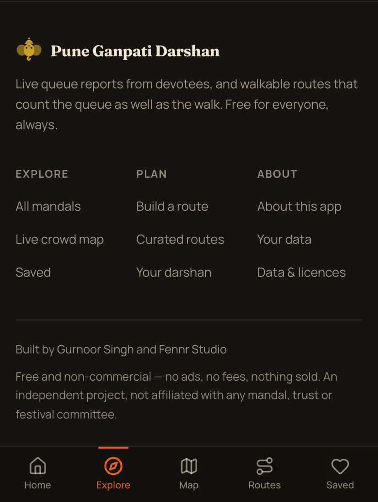 The site footer with Explore, Plan and About columns